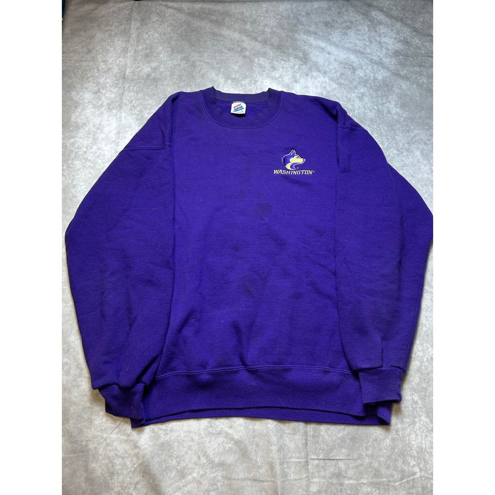 Jerzees Super Sweats Washington Huskies Sweatshirt Mens Large Purple Vintage USA